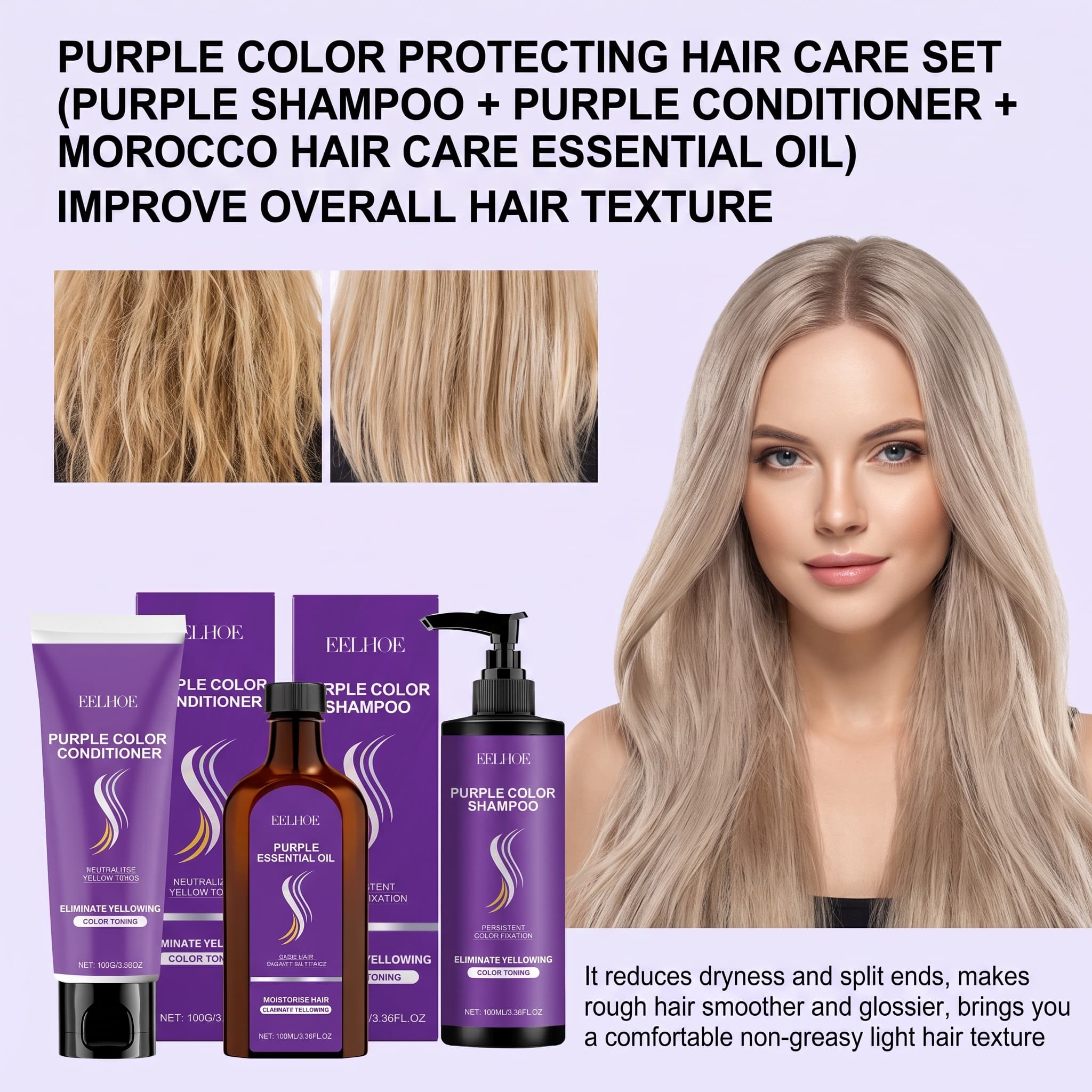 Hair Care Set - Mor Şampuan Seti, Saç Kremi, Saç